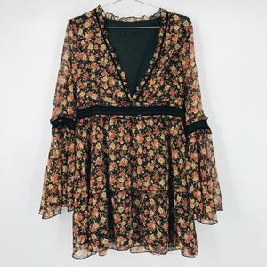 Nasty Gal Floral Mini Dress - Black and Orange